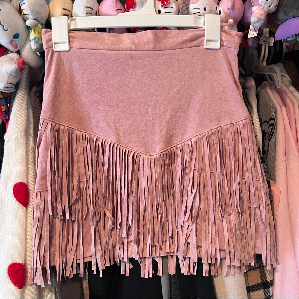 Altar'd State Pink Fringe Mini Skirt